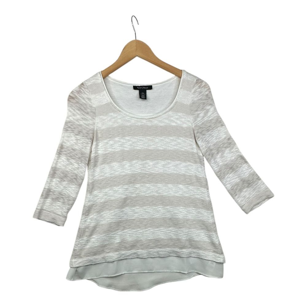 White House Black Market Striped 3/4 Sweater size XXS Beige/White